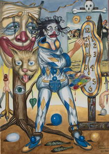 George Crionas  (1925-2004) California: SALVADOR DALI, 1982, gouache and watercolor on paper, signed and dated lower right, sight 26 &frac14; x 19&rdquo;, frame 39 x 31&rdquo; with plexiglass. Provenance: Galerie Michelangelo, 19 th & 20 th