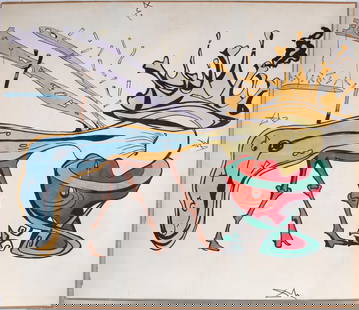 Attributed to  Salvador Dali  (1904-1989) Spanish: REJUVENATION OF TIME, gouache and watercolor mended sheets of paper over canvas, 45 &frac12; x 52&rdquo;, Plexiglas box frame 50 &frac14; x 57 &frac14;&rdquo; with xerox paperwork from Julien Aline, e