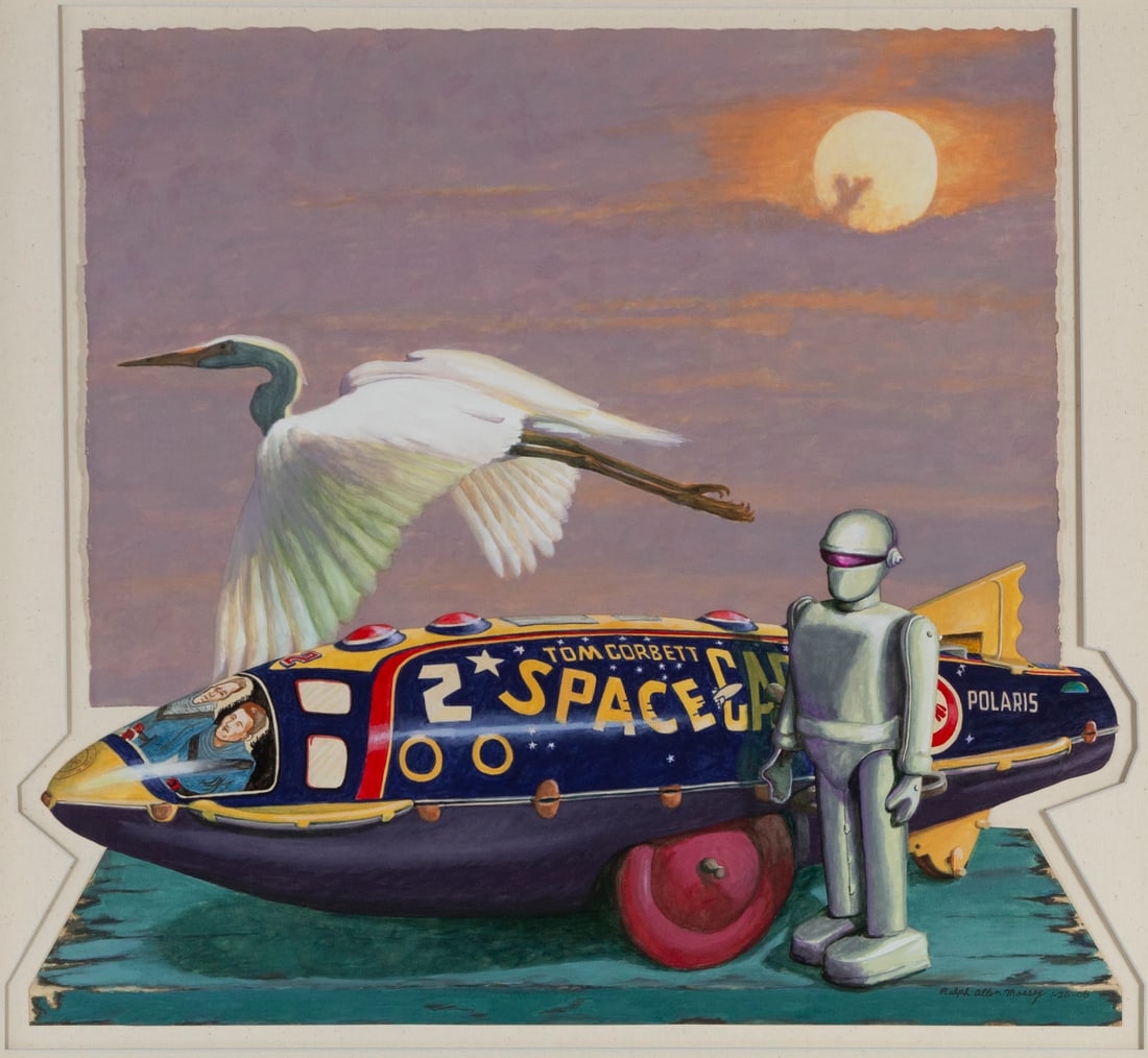 Ralph Massey (b. 1938) California: TO THE SUBLIME, 2006, gouache on paper with collage, signed and dated lower right, 23 x 25”, frame 27 x 29” with plexiglass.