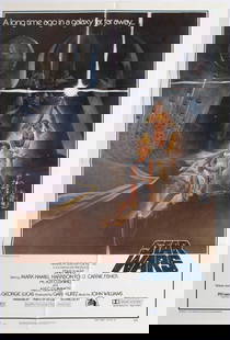 Star Wars Movie Poster & Lobby card & Still  (three): STAR WARS, 1977, one-sheet style A, 41 x 27&rdquo;, with folds as issued, Twentieth Century Fox, Lucasfilm Ltd Production, written and director George Lucas, starring Mark Hamill, Harrison Ford, Carri