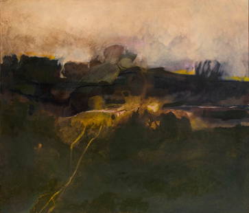 Russian American Artist Unidentified: LANDSCAPE, oil painting on canvas on Glendale N.Y. stretcher bars, 25 x 30&rdquo;, frame 26 &frac12; x 31 &frac12;&rdquo;. From the Stuart Lampert & Stephen Tomar Collection, Interior Designers for Ce