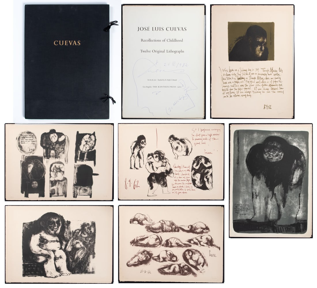 Jose Luis Cuevas (1934-2017) Mexico: RECOLLECTIONS OF CHILDHOOD, 1962, portfolio of twelve lithographs each signed and numbered 55/100 in pencil, portfolio numbered 55 in ink on the colophon page, sheets 22 x 16”, frontice page sig