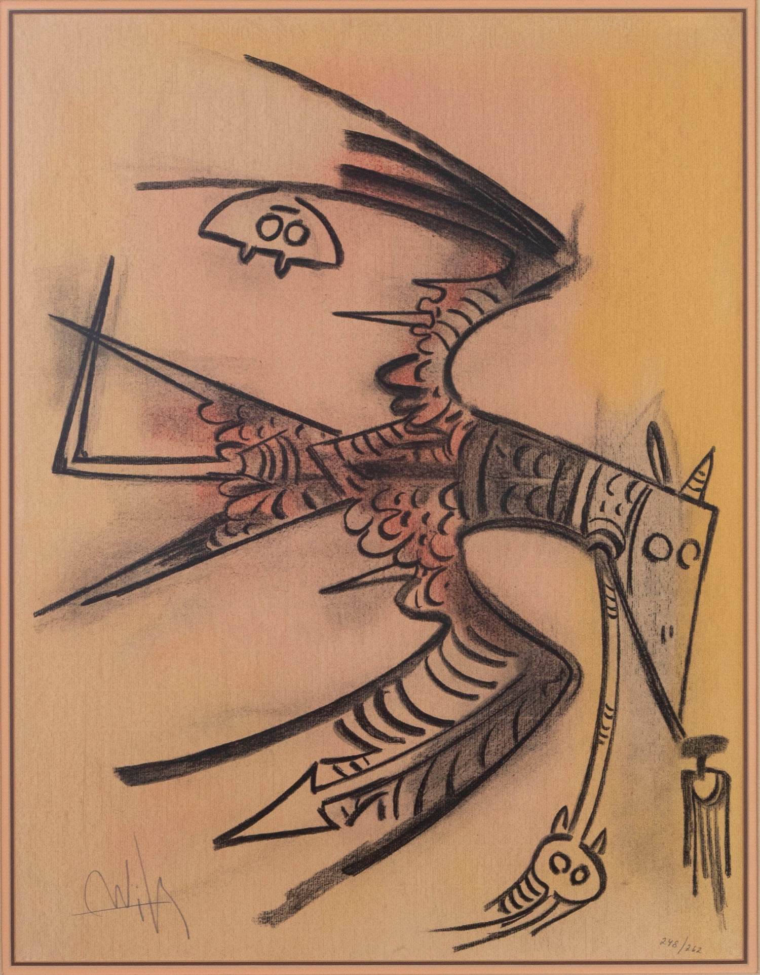 Wilfredo Lam (1902-1982) Cuban: PLENI LUNA series, color lithograph, signed and numbered 248/262 in pencil, printed by Ateliers Guillard Gourdon, published by A.H. Grafik Stockholm, sight 25 x 19 ½”, frame 33 x 27&rdquo