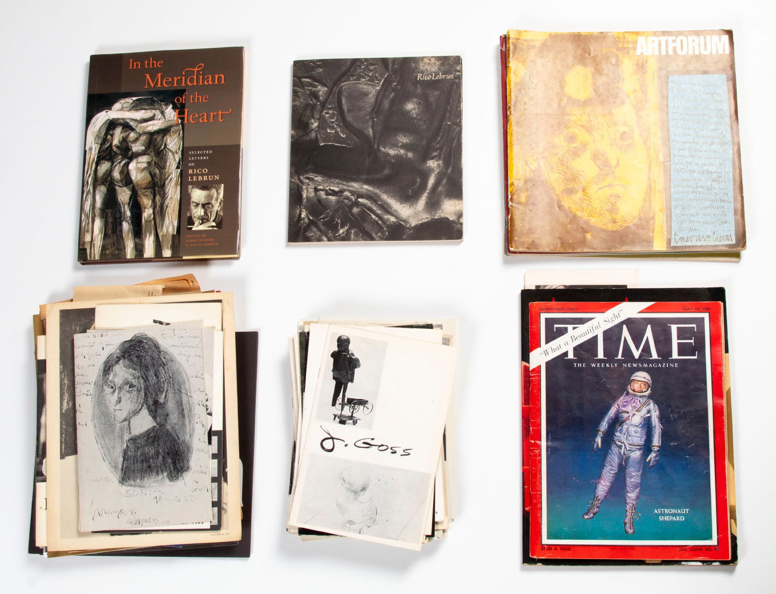 Rico Lebrun & Jose Luis Cuevas & art ephemera (collection of approximately 63): Two Rico Lebrun books; Together with gallery brochures and invitations mainly from Silvan Simone Gallery West Los Angeles; Art in American, 1967, with a feature on Rico Lebrun; Time magazine featuring