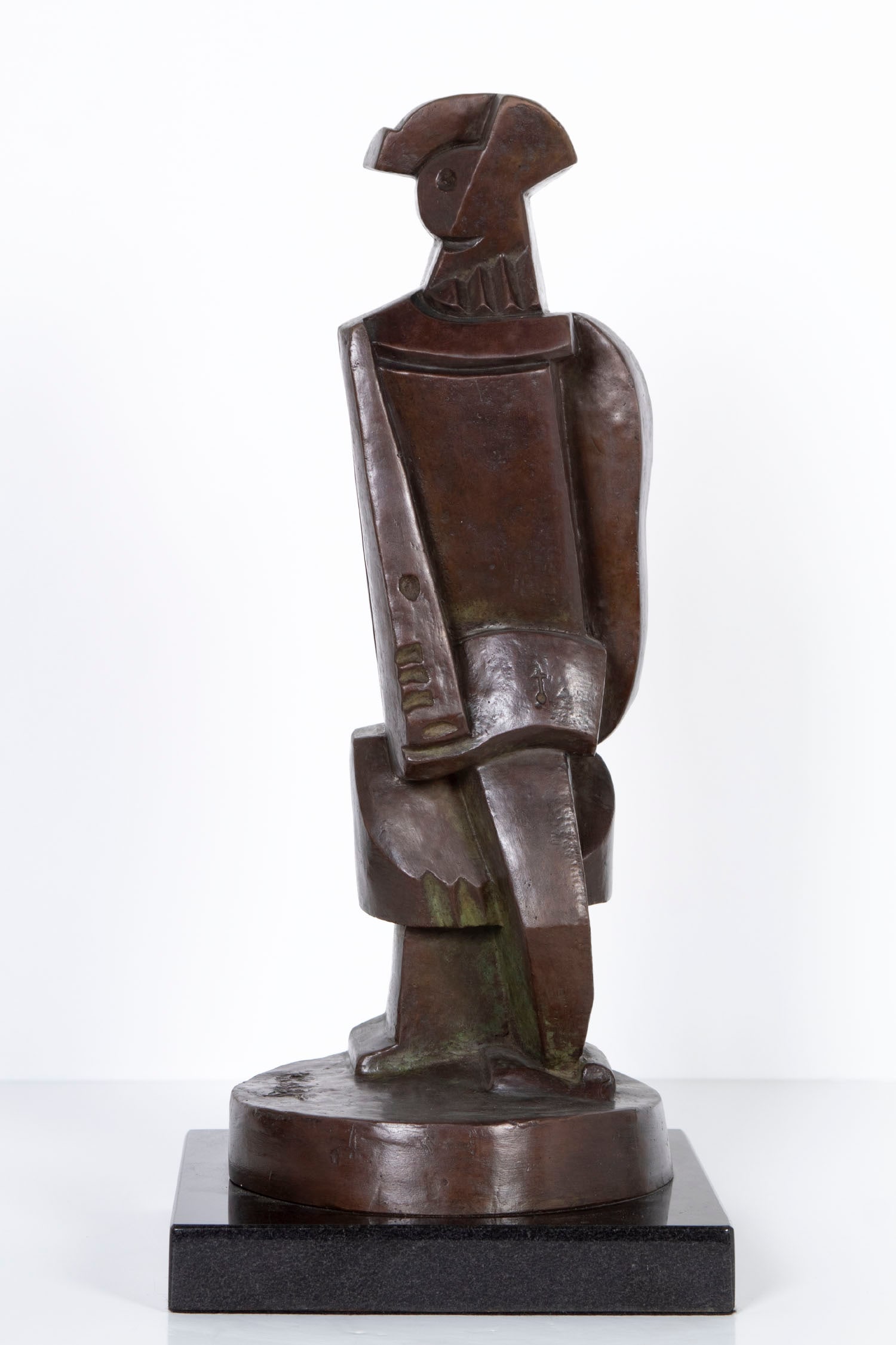 after Jacques Lipchitz (1891-1973) Lithuania Italy: HARLEQUIN, cast bronze sculpture with brown patina, from a later edition, signature in design on the base, Roman Bronzes Works NY inscription on verso, with 16 ¼ x 6 ¼ x 6 ½&rdquo