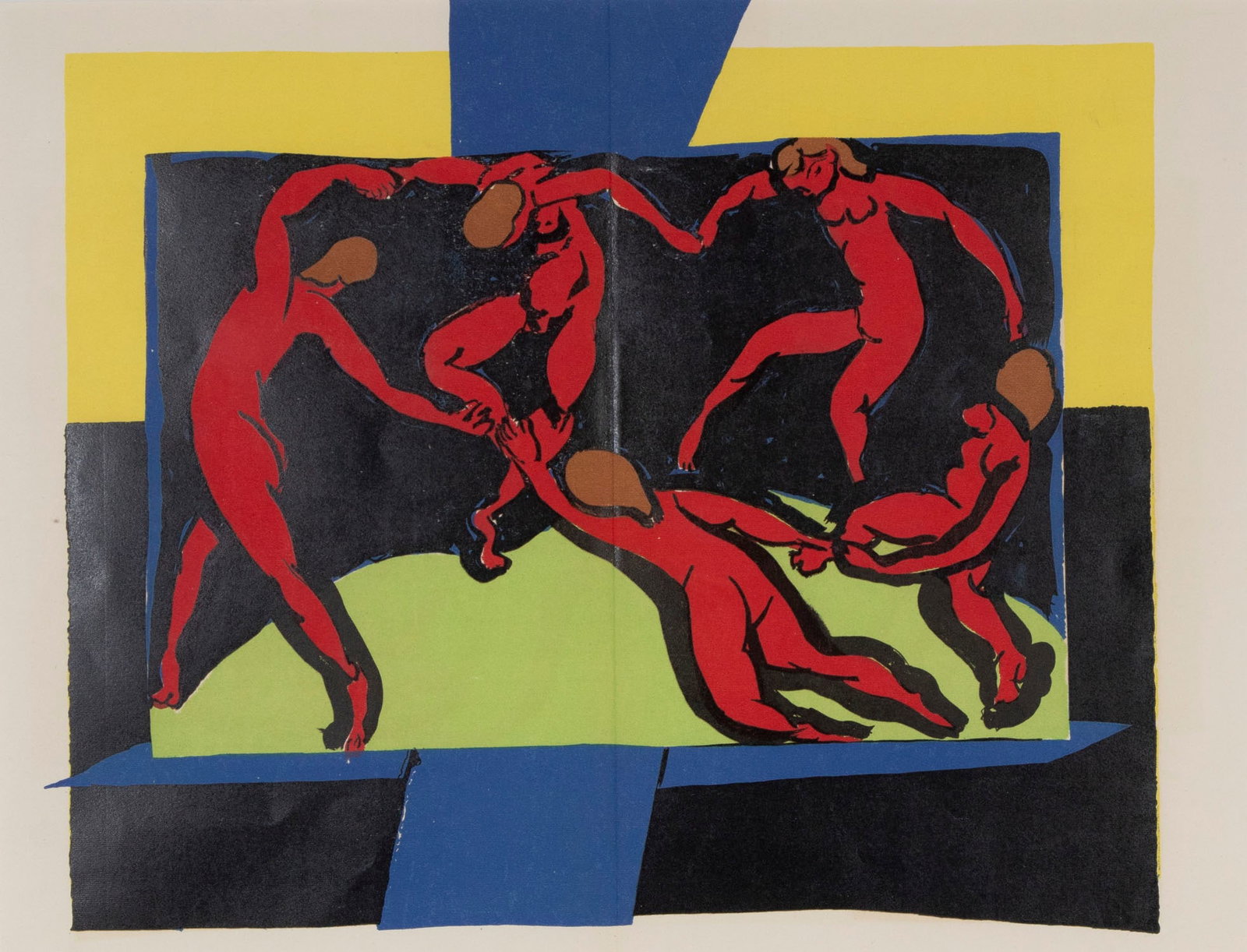 after Henri Matisse (1869-1954) French: LE DANSE, 1939, color lithograph with centerfold as published in Verve, sight 13 ¼ x 17 ¼”, frame 18 x 22” with glass. From the collection of Phillip Savenick, award-winning 