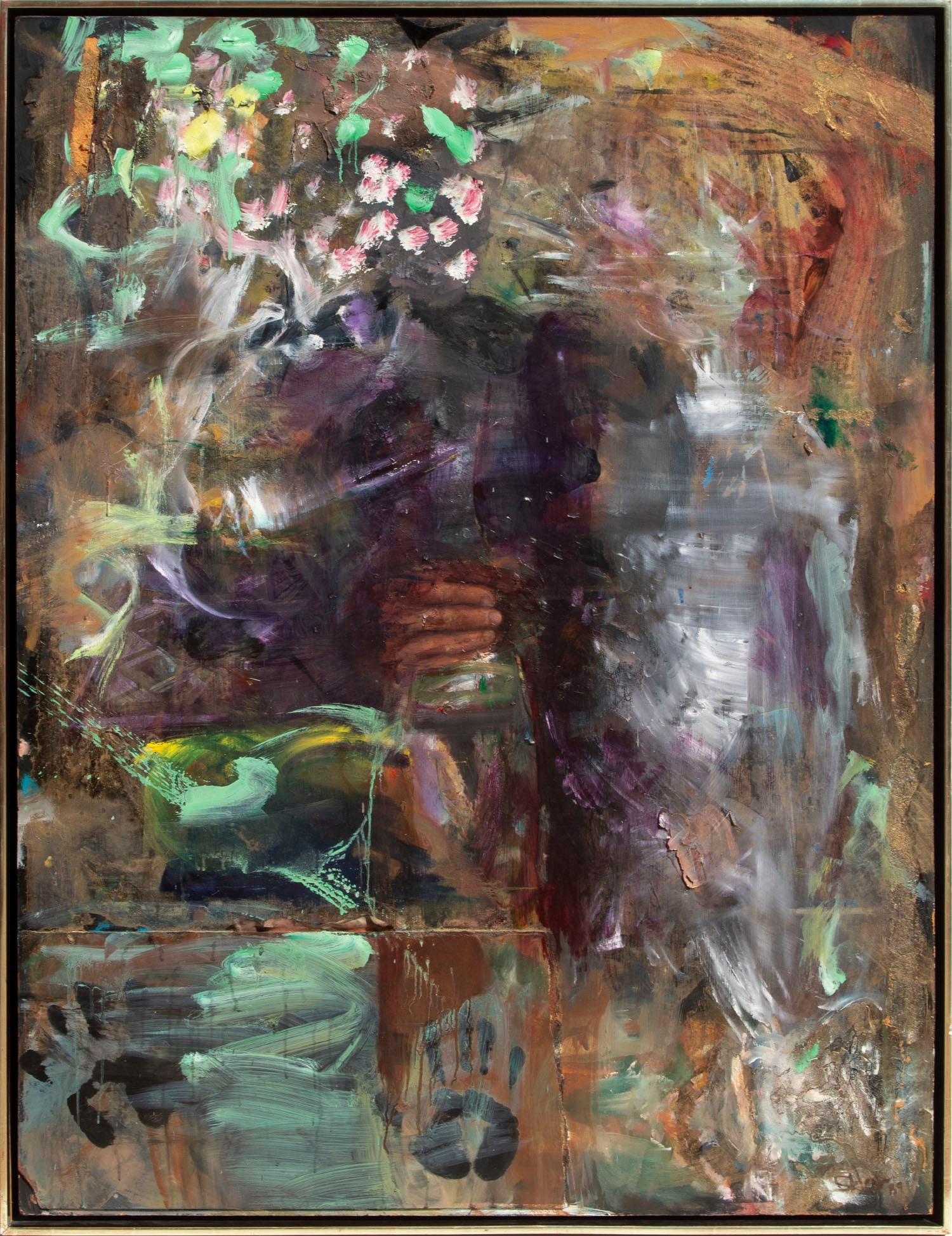Keith Sklar (b. 1980) New York: BOUQUET, 1989, acrylic and mixed media with collage on Masonite, signed and dated lower right, 47 x 36”, frame 48 ¼ x 37 ¼”. From a private Burbank corporate collection, paid