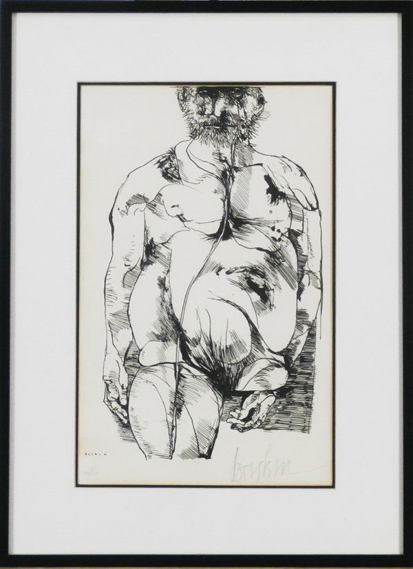 Leonard Baskin (1922-2000) American: MAN, lithograph, signed in pencil, from the numbered edition 200, sight 16 x 10”, framed with glass, some mild toning, mainly at mat, otherwise in apparently good condition.