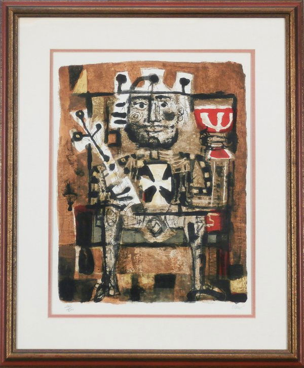 Antoni Clave (1913-2005) Spanish: LA ROI, color lithograph, signed in pencil, from the numbered edition 200, image 19 ¼ x 15”, full margins, framed with glass, in apparently good condition.