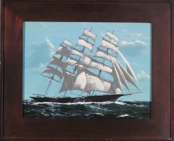 Scott Duncan (20th/ 21st Century) American: CLIPPER SHIP, oil painting on canvas, signed lower right, 12 x 16”, framed, in very good condition.
