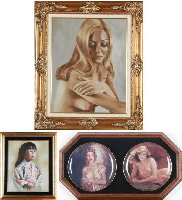 Lynn Lupetti (b. 1938) (2) & Leo Jansen (1930-1980) (th: Lynn Lupetti, NUDE WOMAN; ASIAN GIRL, each an oil painting on canvas, faintly signed lower right, 20 x 16”, the first signed & stamped on verso, both framed; Together with Leo Jansen, INTERNATIONAL