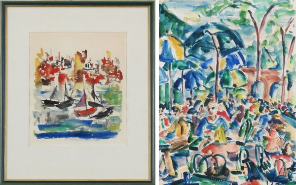 Henry Miller (1891-1980) Californian & Unidentified Art: Henry Miller, SAILBOATS, watercolor on paper, signed lower right in ink and dated 49/64, image 11 x 10 ½”, full margins, framed with glass, mild toning, otherwise in apparently good condition’ To