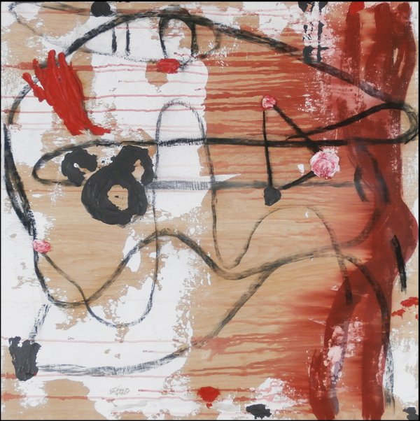 Tom Savage (b. 1953) American: HEY HEY, 2010, oil and acrylic painting on wood, signed dated and titled on verso, 36 x 36”, in good studio condition.