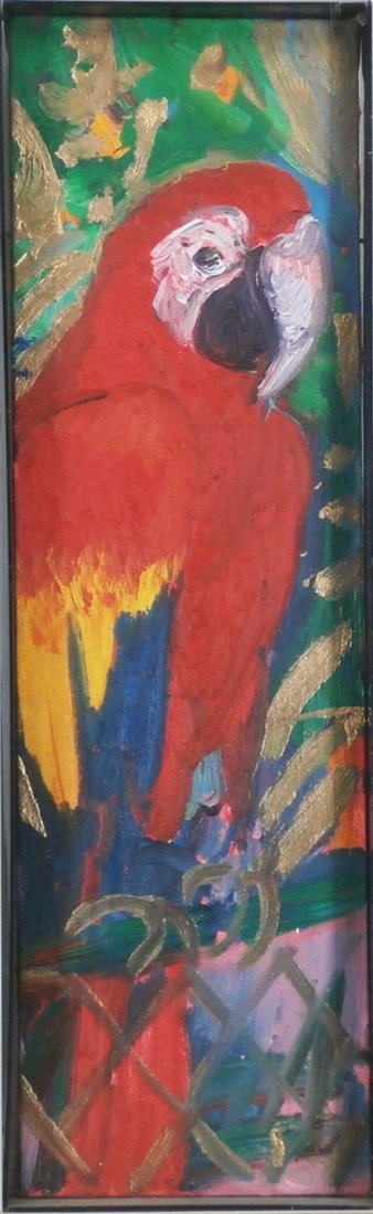 Hunt Slonem (b. 1951) American: MACAW, 1987, oil painting on canvas, signed dated and titled on verso, 30 x 9”, framed. Provenance: acquired directly from artist by the Ashkenazy family