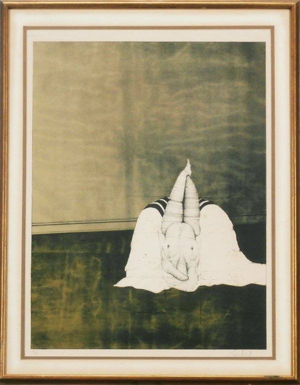 Paul Wunderlich (1927-2010) German: UNTITLED, color lithograph, signed in pencil, from the numbered edition 75, image 22 ½ x 17”, full margins, framed with glass, mild toning and discoloration, otherwise in apparently good condition.