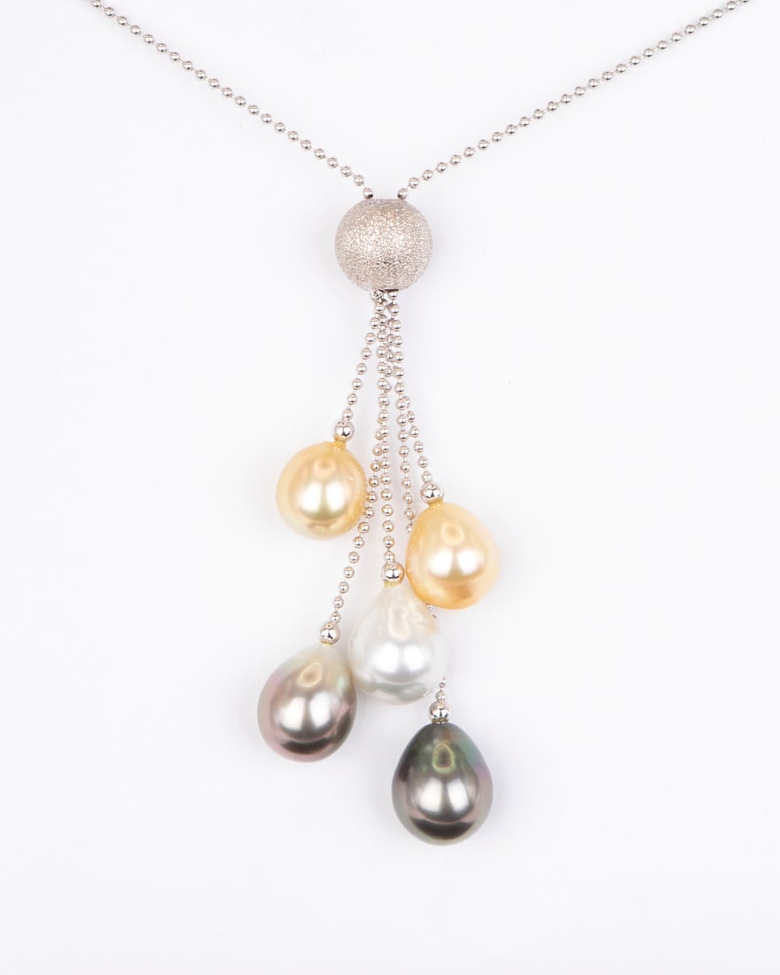 Jewelry: 18k White Gold beaded chain with Tahitian Pearl Strand Pendant (1 of 3)