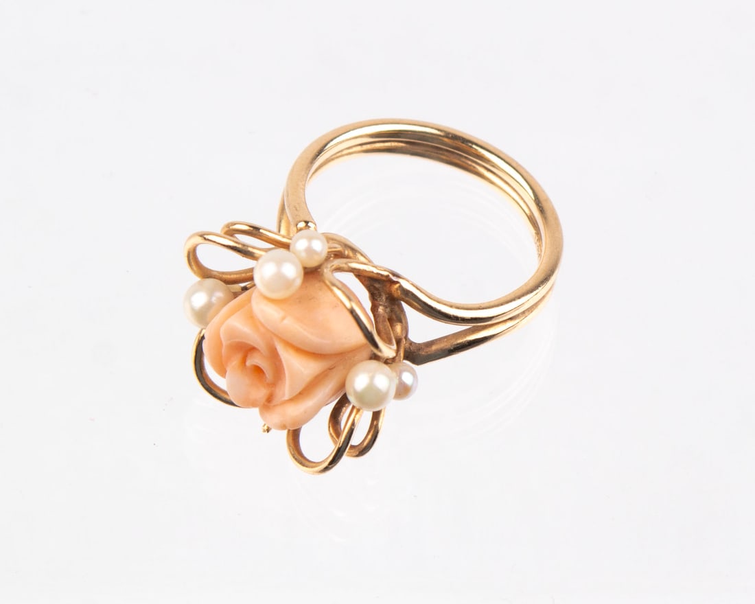 Jewelry: 14k Gold Ring with Pearls and Pink Coral (1 of 6)