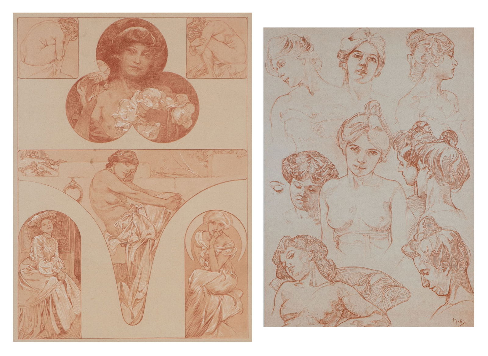 after  Alphonse Mucha  (1860-1939) Czech/French  (two) (1 of 2)