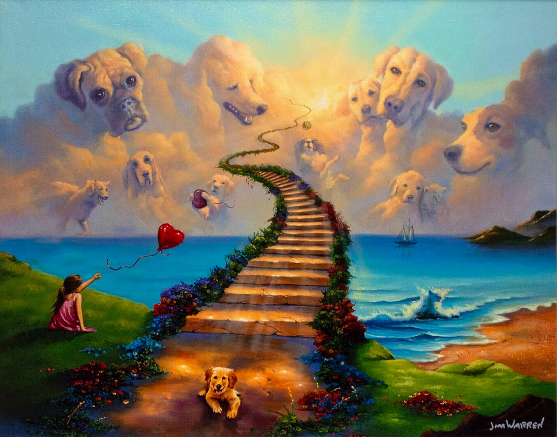 Jim Warren (b. 1949) California: ALL DOGS GO TO HEAVEN V, color giclee on canvas, signed lower right, numbered 11/450 in ink on verso, 18 x 22”, frame 27 x 32”.