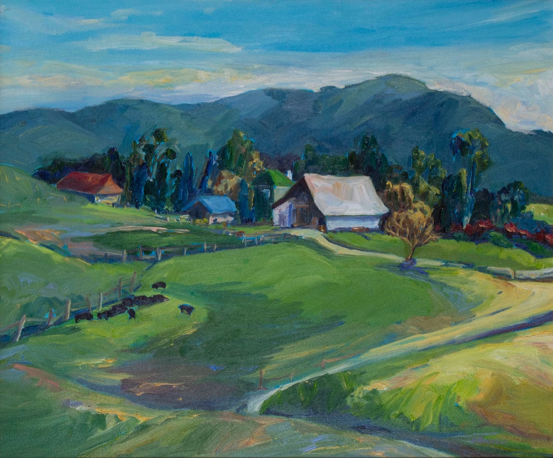 Betty Boggess Latharp (20 th Century) American: THE GOOD LIFE, oil painting on canvas, signed lower right in silver ink, signed and titled on verso, 20 x 24”, frame 25 ¾ x 29 ¾”.