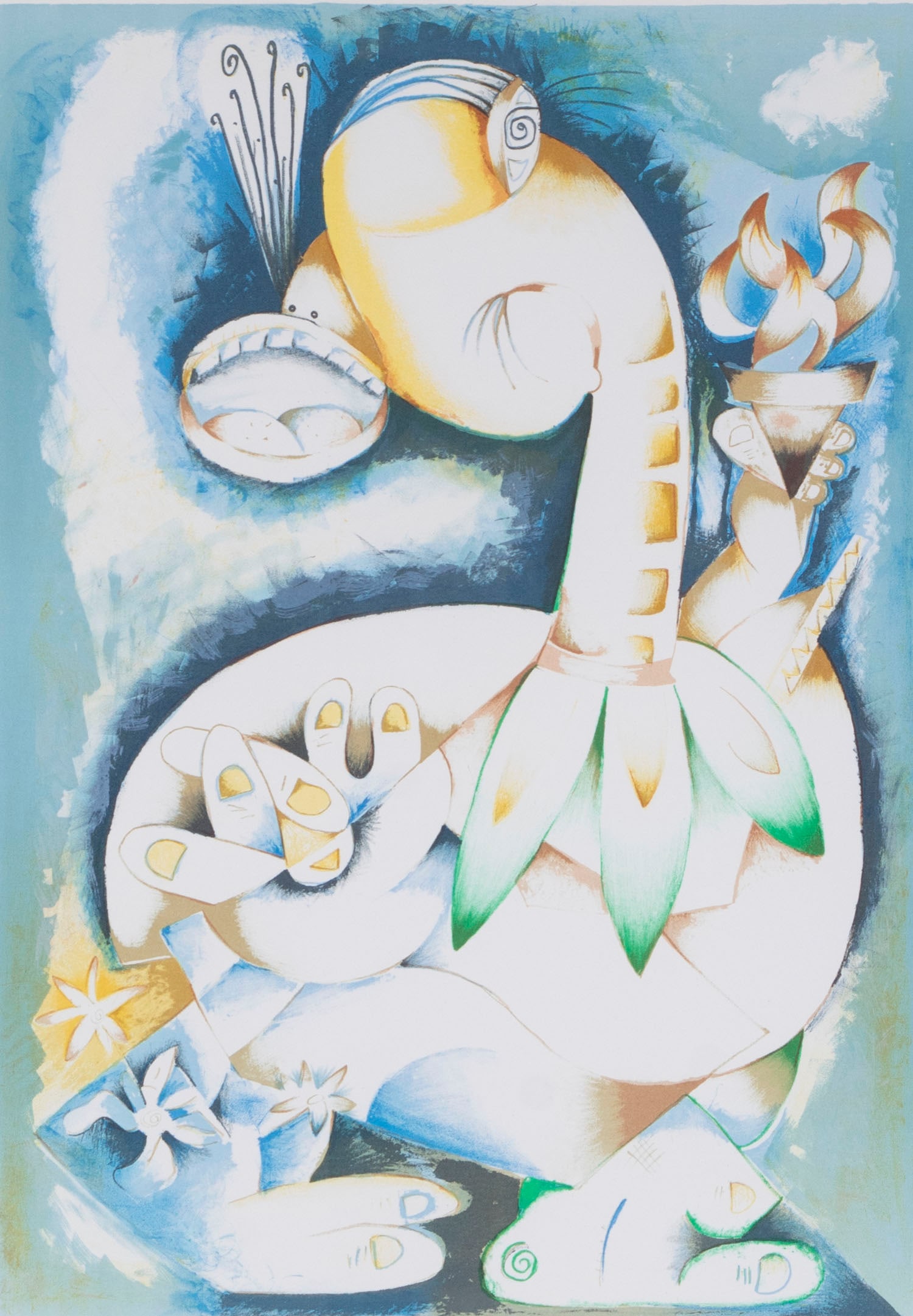 Alexandra Nechita (b. 1985) Romanian American: MY TORCH SHALL GUIDE ME, color lithograph, signed and numbered 536/2500 in pencil, with Mourlot printer’s blind stamp lower left, image 26 ½ x 19”, full margins frame 38 ¾ x 30 &