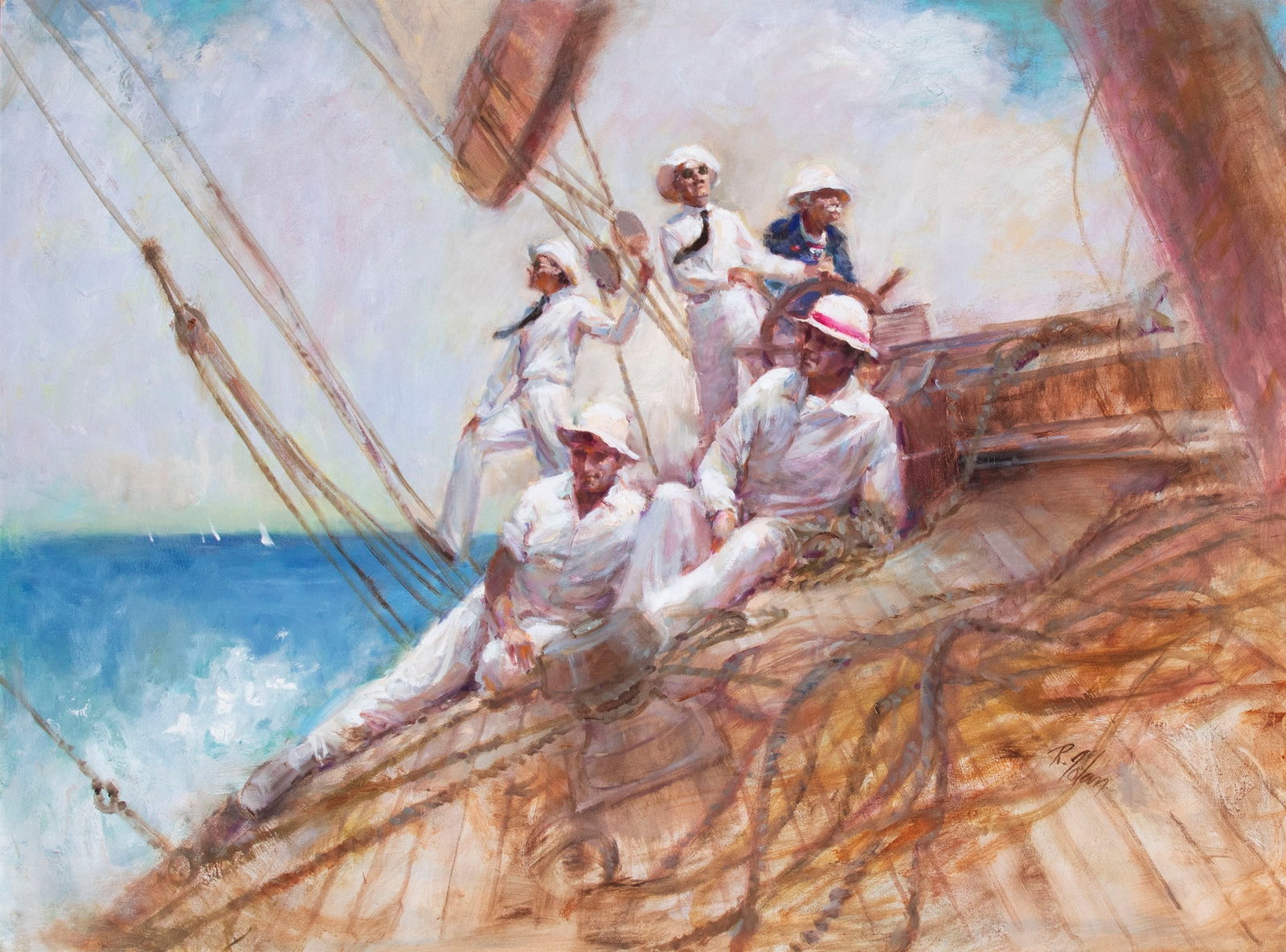 Richard Zolan (1931-2001) Massachusetts: BOATING OFF NEWPORT, oil painting on canvas, signed lower right and on verso, 30 x 40”, frame 38 x 48 x 2 ¼”.