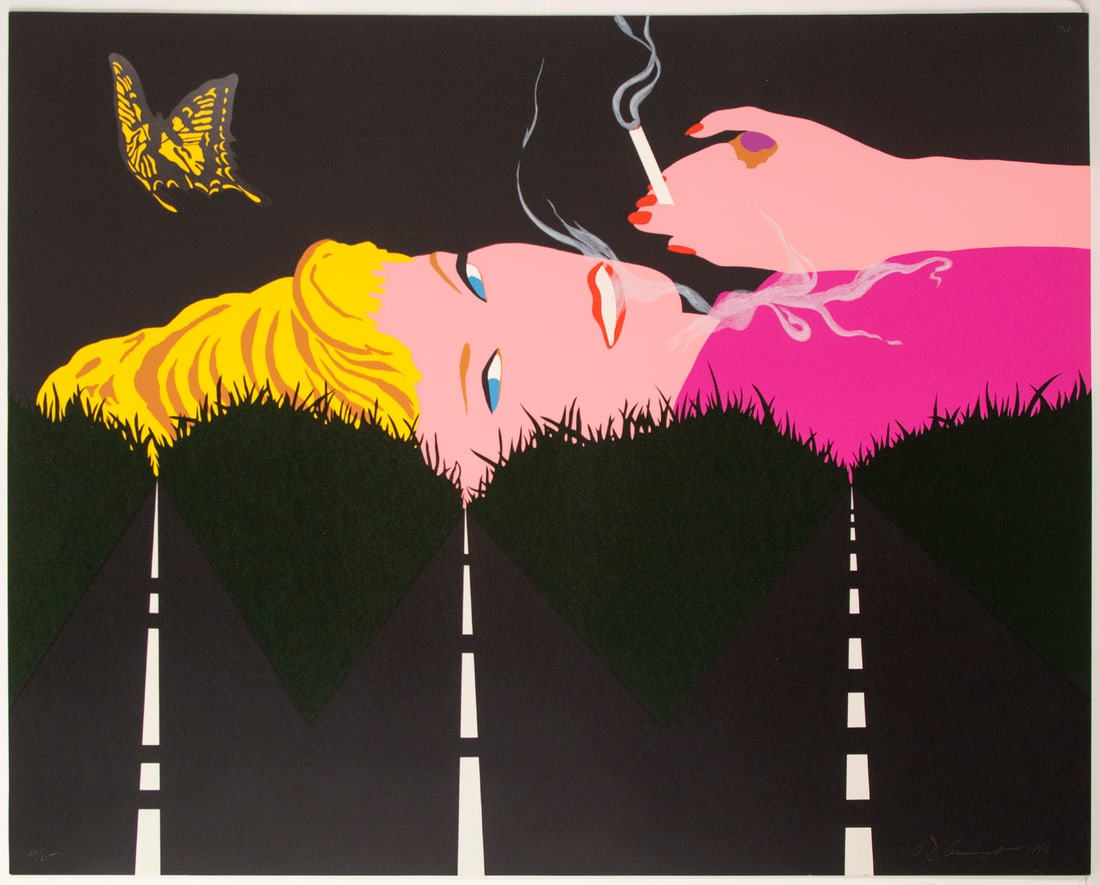 Allan D’Archangelo (1930-1998) New York: SMOKING BLONDE, 1990, color screenprint, signed and dated and numbered 22/65 in pencil, sheet 46 ¾ x 37 ¾”.