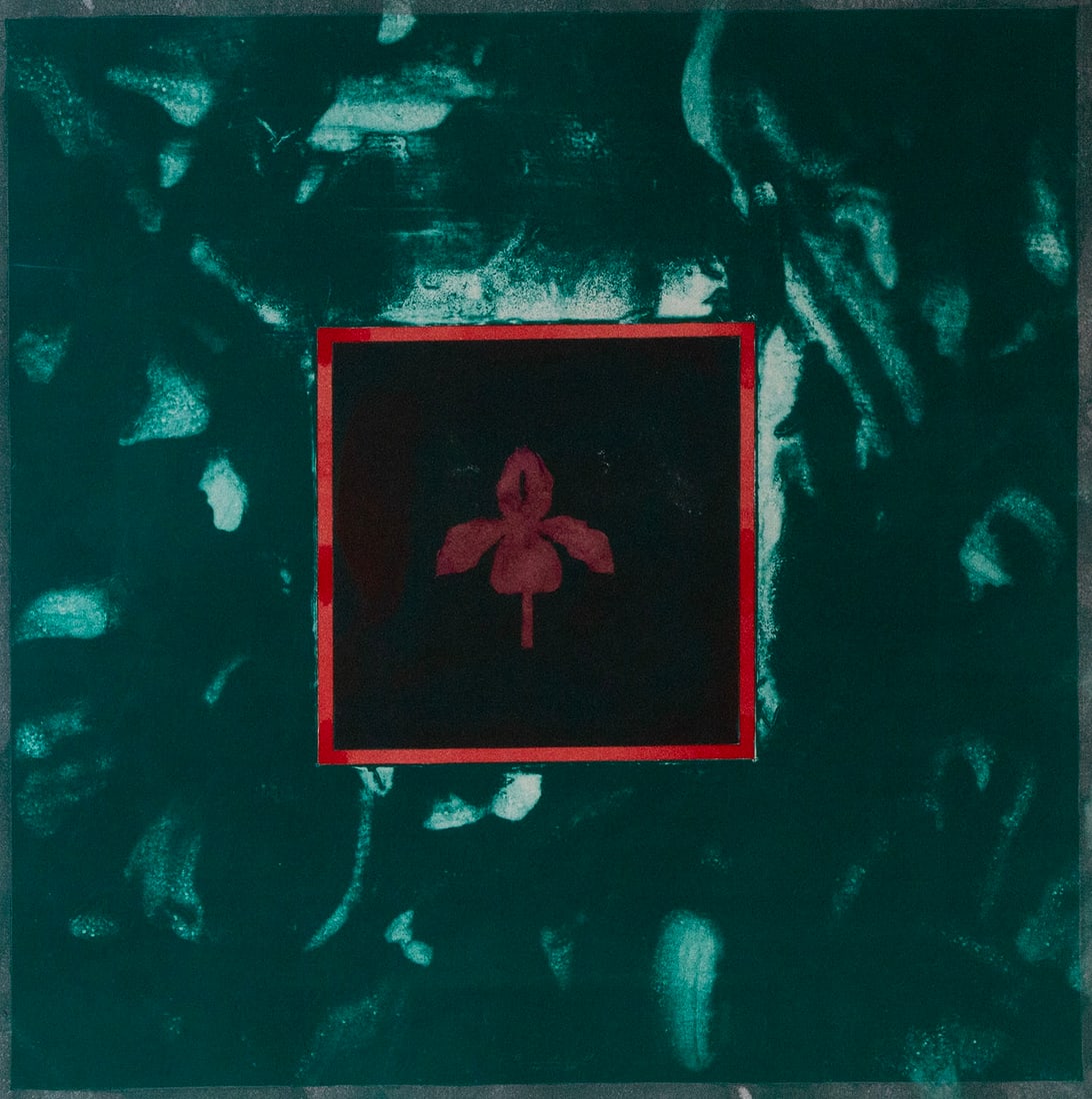 Billy Al Bengston (1934-2022) California: TURKEY DRACULA, 1973, color lithograph with extensive hand watercolor, signed and numbered 10-24 in pencil lower center, sheet 22 ¾ x 23”, in plexiglass frame 32 x 32 x 2”.