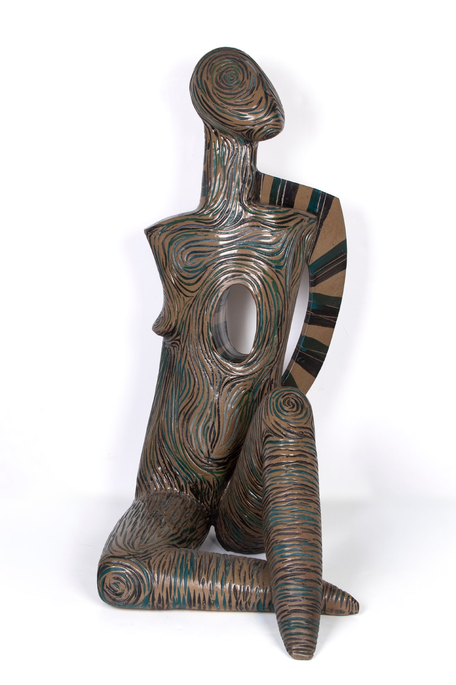 Julie Burt Hawthorne (20 th Century) California: SEATED WOMAN, painted and glazed ceramic, signed, 39 x 23 x 19”, weight 60 lbs.