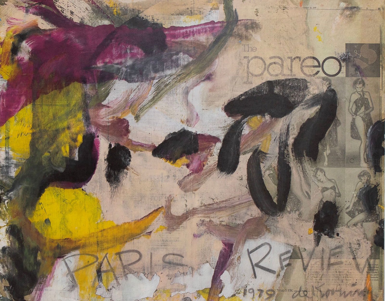 Willem De Kooning (1904-1997) Dutch American: PARIS REVIEW, 1979, color offset lithograph, signed and numbered 101/200 in pencil, image 23 x 29”, full margins, frame 33 x 39” with plexiglass.