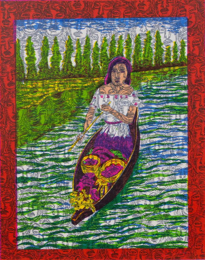 Jose Lozano (b. 1959) California: LA SONAMBULA, 1998, color screenprint, signed and numbered 19/58 and dedicated in pencil, printed by Self Help Graphics with blind stamp lower left margin, image 20 ¼ x 16”, sheet 26 x