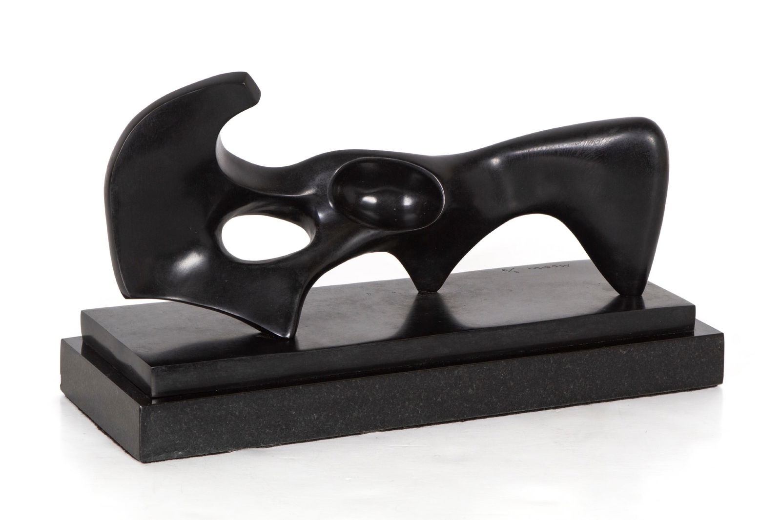 Attributed to or after Henry Moore (1898-1986) British: RECLINING FIGURE, cast bronze sculpture with black patina, signed and numbered 3/9 lower left, 6 ½ x 12 ¾ x 4 ½”, mounted to marble base overall 7 ½ x 13 ½ x