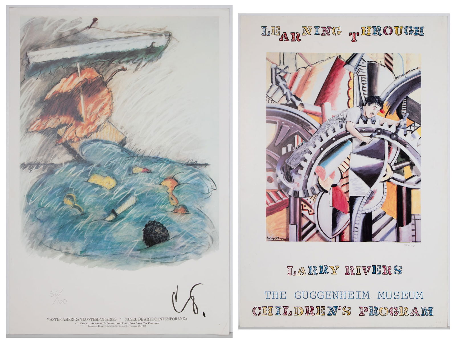 Claes Oldenburg (1928-2022) & Larry Rivers (1923-2002) American (two): Claes Oldenburg color poster from Master American Contemporaries Portfolio, 1963-1993, color screenprint, numbered 56/100 in pencil, sheet 38 ½ x 26”. Together with Larry Rivers 