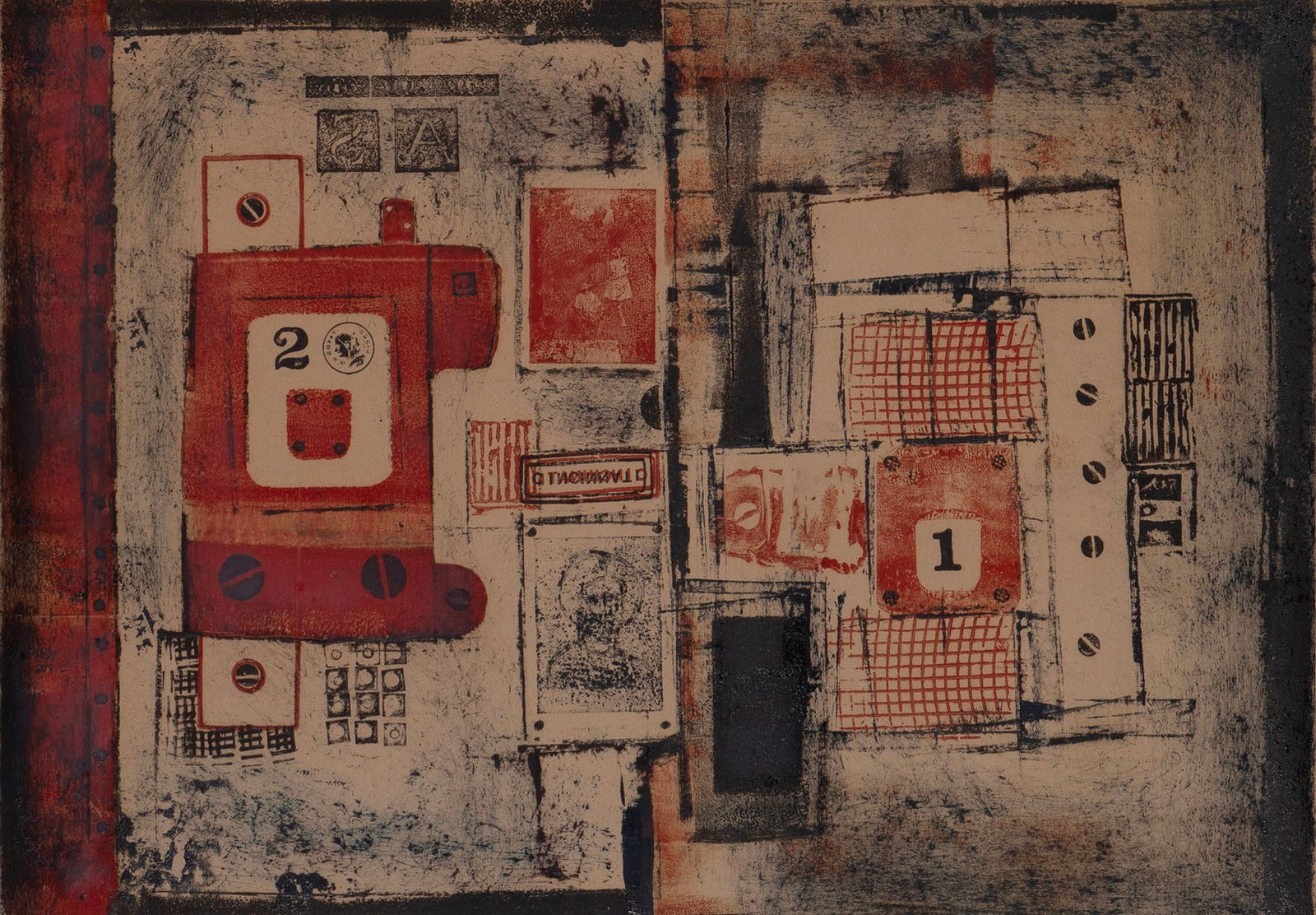 Efren Ordonez (1927-2011) Mexican: MS. HIJES, 1968, color monoprint, signed and numbered 1/1 in pencil, image 14 ¼ x 20 ½”, full margins, discardable frame 23 ¼ x 29 ¼ x 1 ½” with glass.