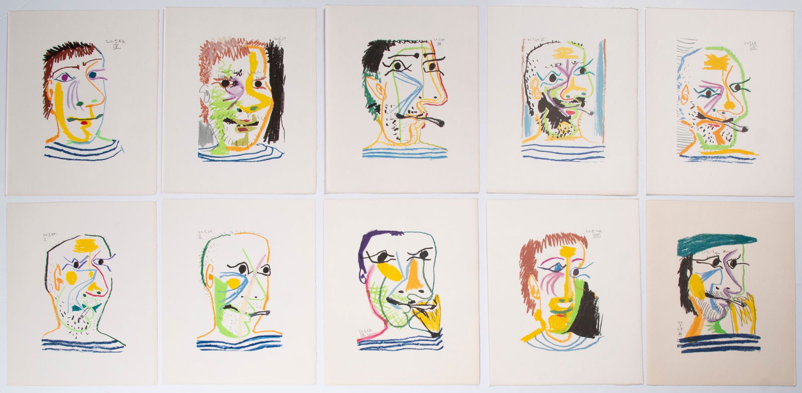 After Pablo Picasso (1881-1973) Spanish (ten): LE GOUT DU BONHEUR (Cramer 148), 1970, ten color lithographs on Arches paper, six with watermarks, each signed and dated in design, published by Cercle Paris and Harry Abrams Inc., sheets 13 x 10&rdqu