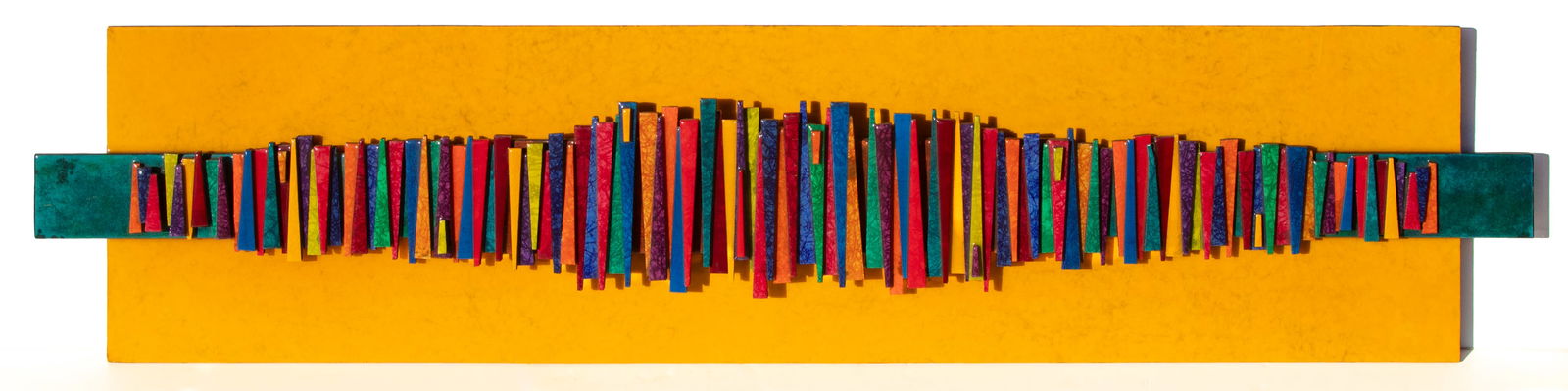 Susan Seymour (20 th Century) American: UNTITLED, 2008, color enamel and resin on wood wall sculpture, signed and dated on verso, overall 12 x 53 x 2 ½”.