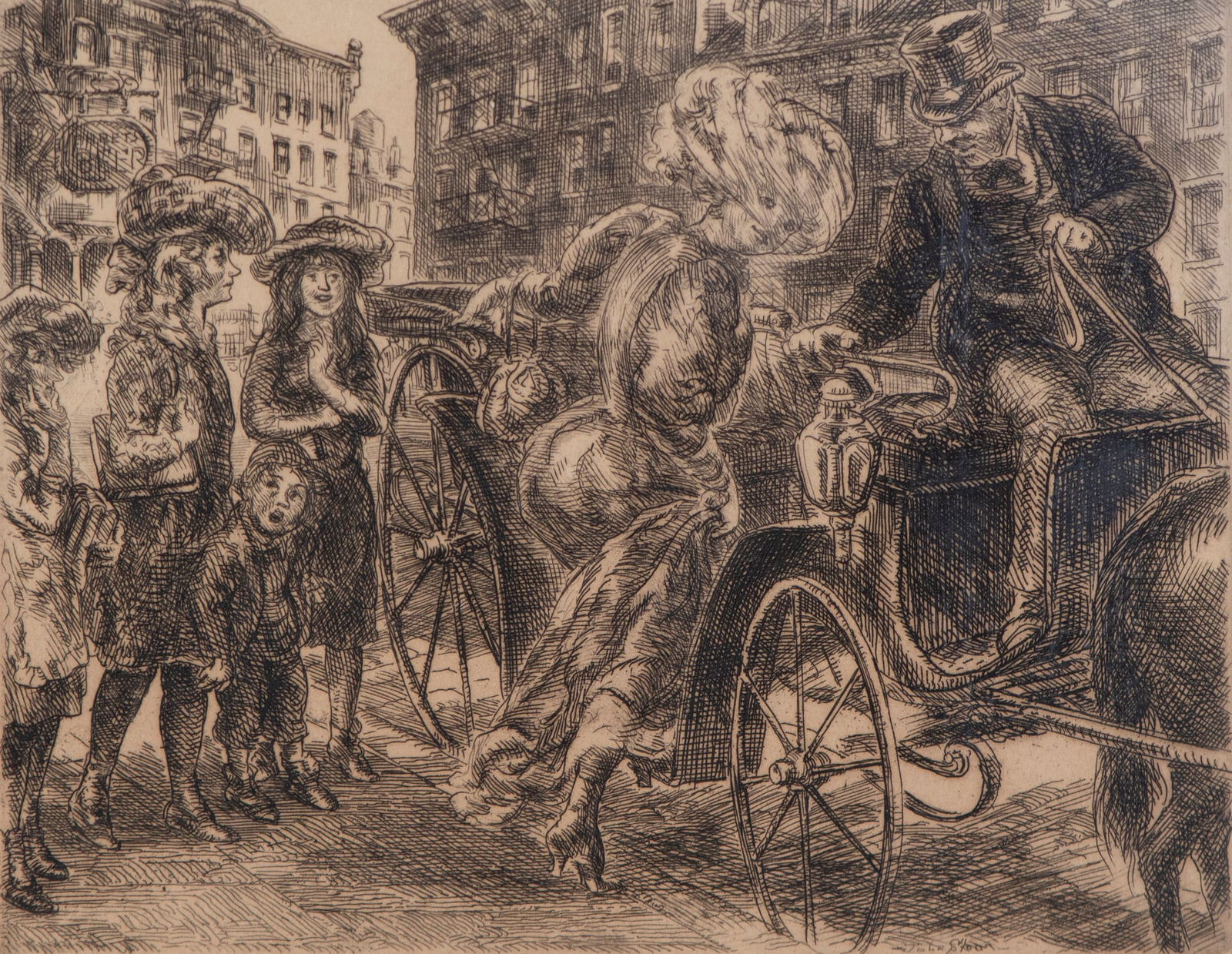 John Sloan (1871-1951) Pennsylvania: UP THE LINE, MISS, etching, signed and titled and inscribed 100 proofs in pencil, plate 5 ¼ x 7”, full margins, frame 14 x 15 ¼” with glass. with old Sotheby’s New York