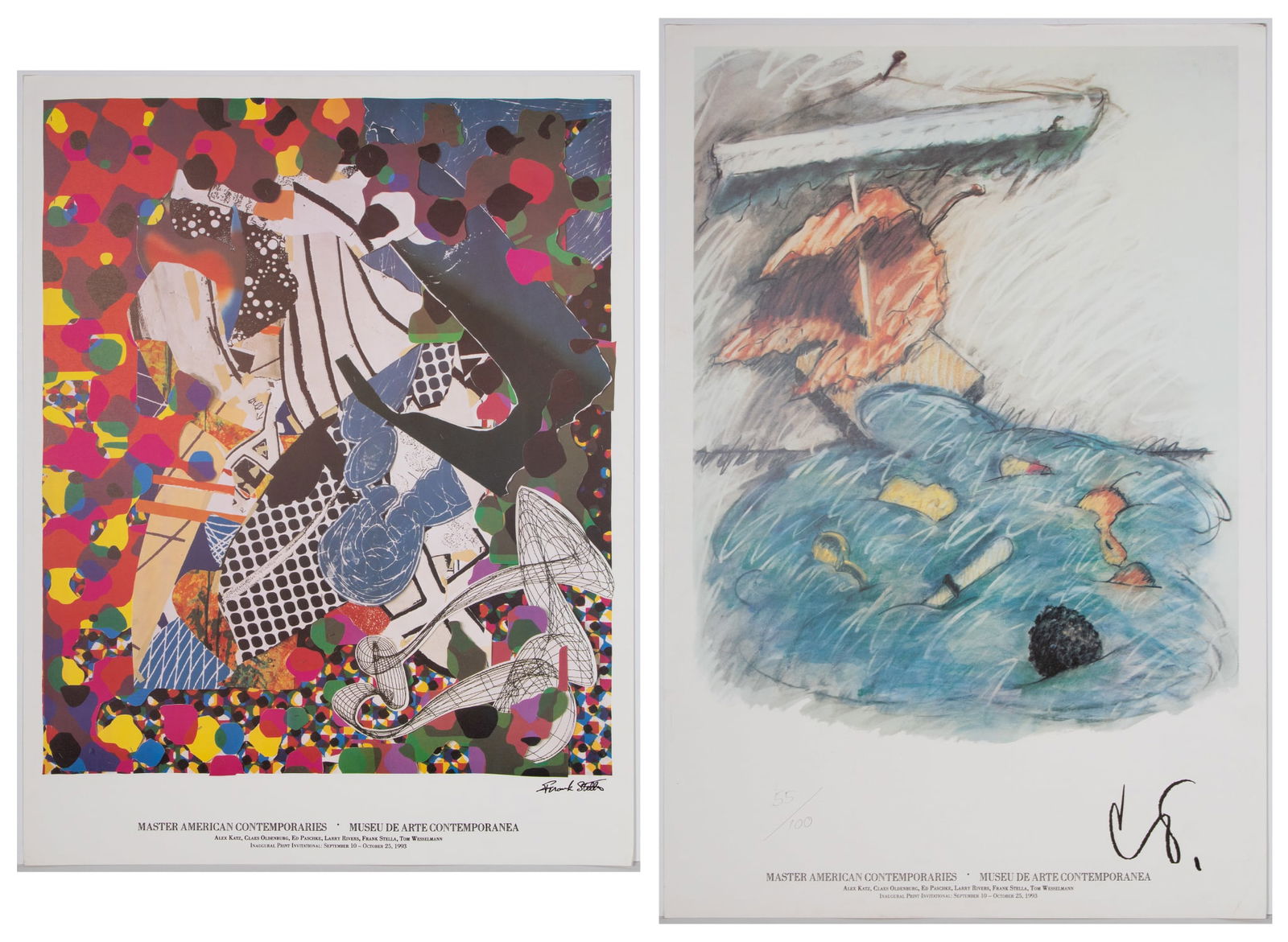 Frank Stella (1936-2024) New York & Claes Oldenburg (1928-2022) Swedish American (two): Two color posters from Master American Contemporaries/ Museu De Arte Contemporanea Portfolio Inaugural Print Invitational, September 10 – October 25, 1993, Frank Stella sheet 34 ¼ x 26 &frac1