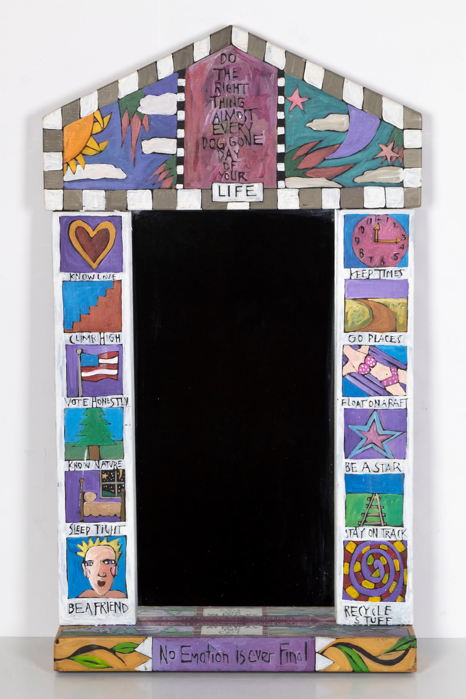 Sticks Inc. Furniture Company: AS FAST AS YOU CAN, painted wood construction and glass mirror, signed on verso, 33 ¾ x 20 x 4”.