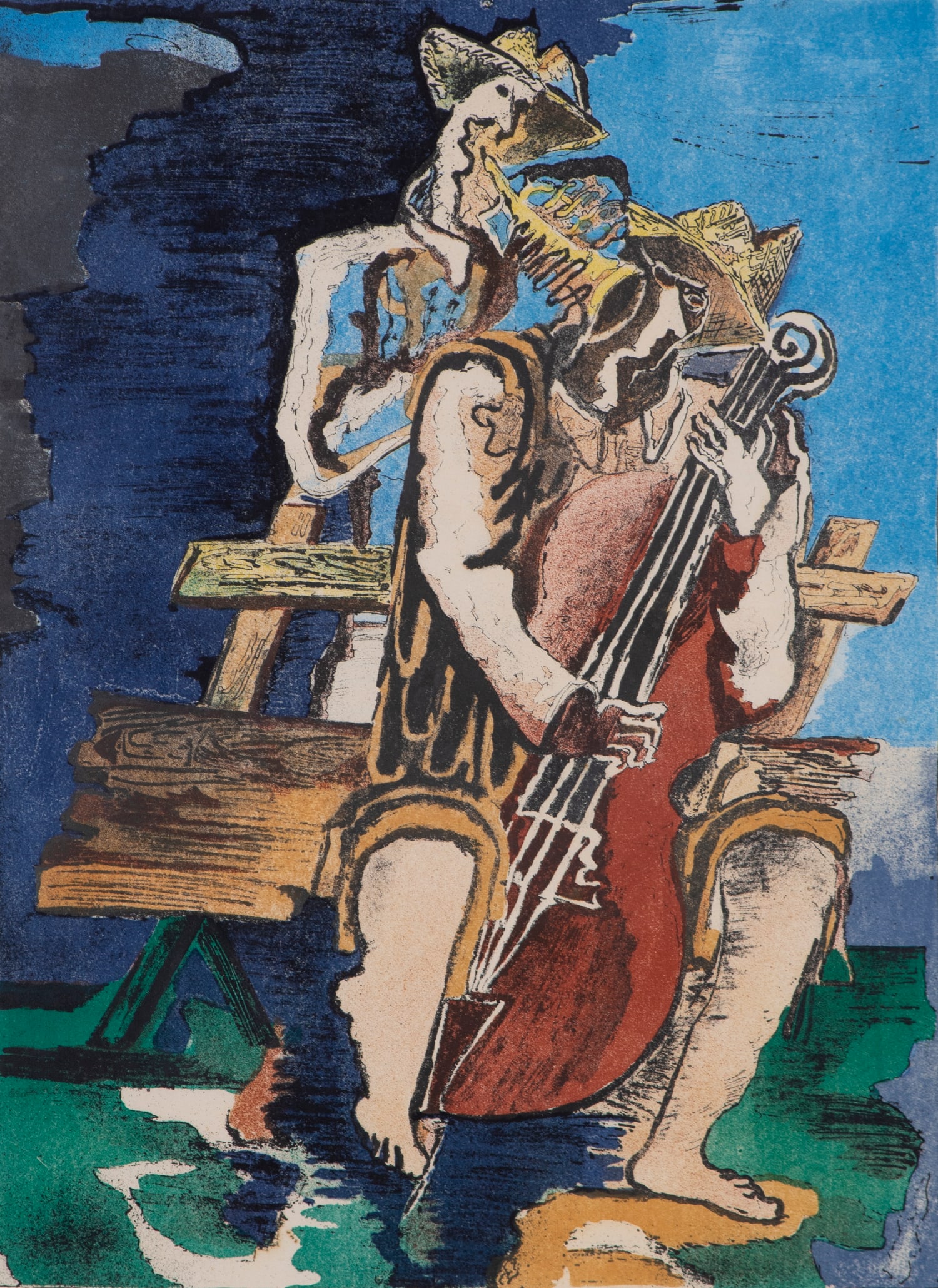 Ossip Zadkine (1888-1967) Russian French: UNTITLED, color lithograph, signed and numbered 71/95 in pencil, image 22 ½ x 16 ½”, full margins, frame 34 x 28” with glass.