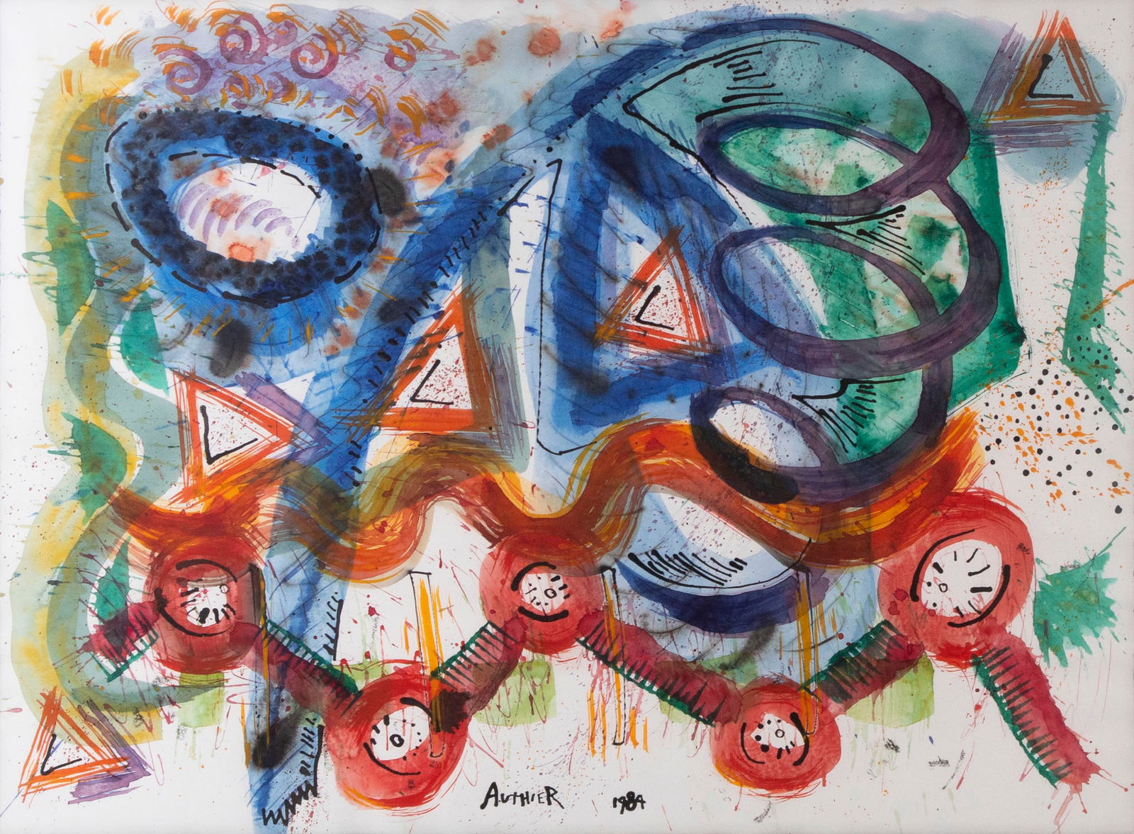 David Authier (1937-1988) American: #340, 1984, watercolor on paper, signed and dated lower center, 22 ½ x 29 ¾”, double frame 30 x 38” with glass and plexiglass. Provenance: Ashkenazy Collection.