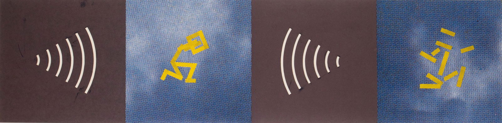 John Brotzman (20 th Century) American: I LISTENED TO THE WORLD, 1990, cut-out paper and collage on four adhered sheets of paper, possibly signed on the verso, 9 ¾ x 39 ¾”, frame 17 ¼ x 47 ¼” with ple