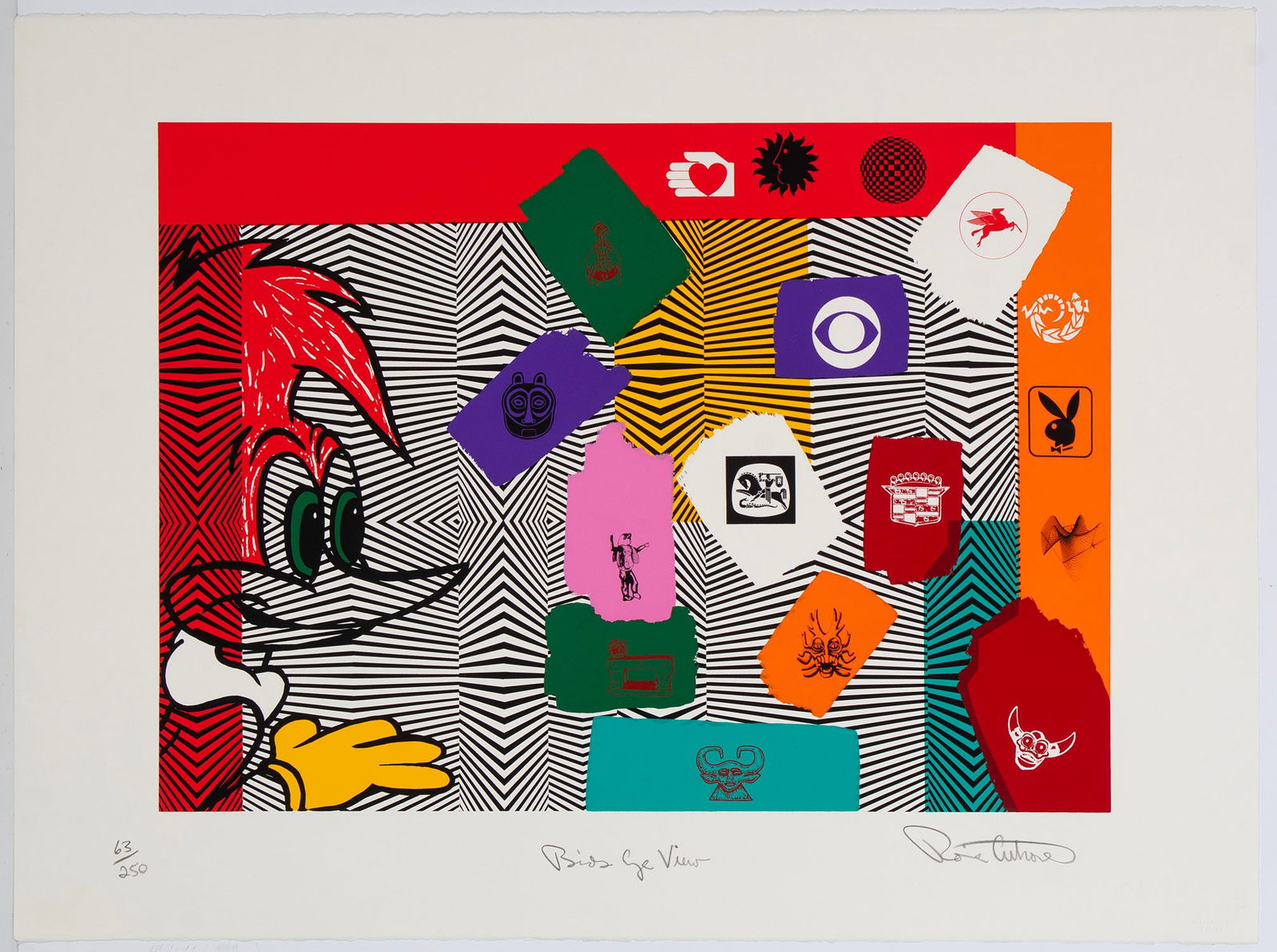 Ronnie Cutrone (1948-2013) American: BIRD'S EYE VIEW, color screenprint, signed and numbered edition of 250 in pencil, image 16 ¾ x 23", sheet 22 ½ x 30”.