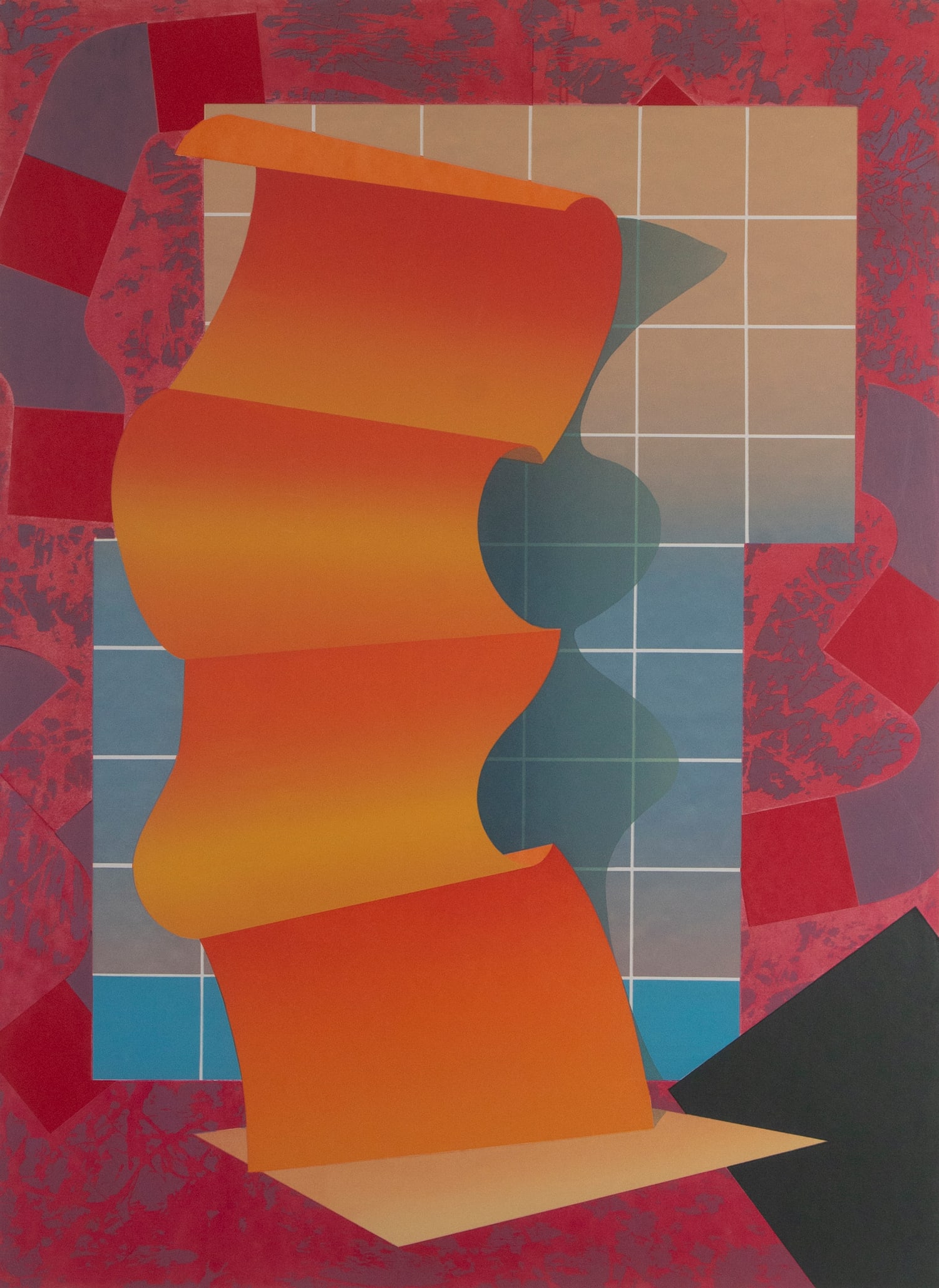 David Getz (b. 1940) New York California: NUDE WITH AIRPORT, color screenprint, signed and numbered 16/23 in pencil, image 37 x 27”, full margins, frame 46 ½ x 36 ½” with plexiglass. Note: Getz was the drummer for Ja