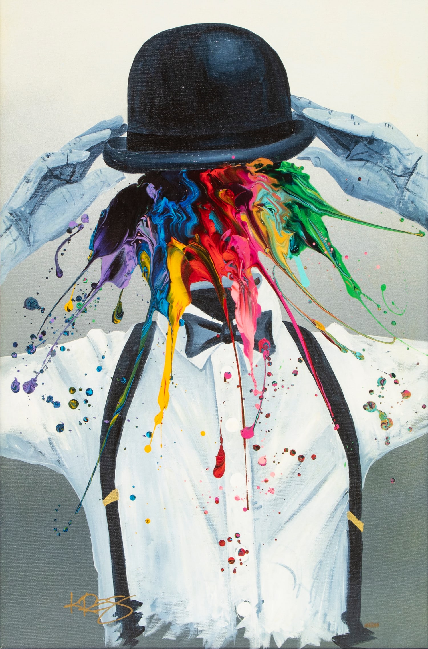 Kre8 Kevin Vigil (b. 1980) German American: DAPPER DAN, 2020, hand embellished color giclee on canvas, signed and numbered 182/200 in gold marker, 27 ½ x 18 ¼”, frame 33 x 23 ¾ x 2 ½”. Provenance: Park We