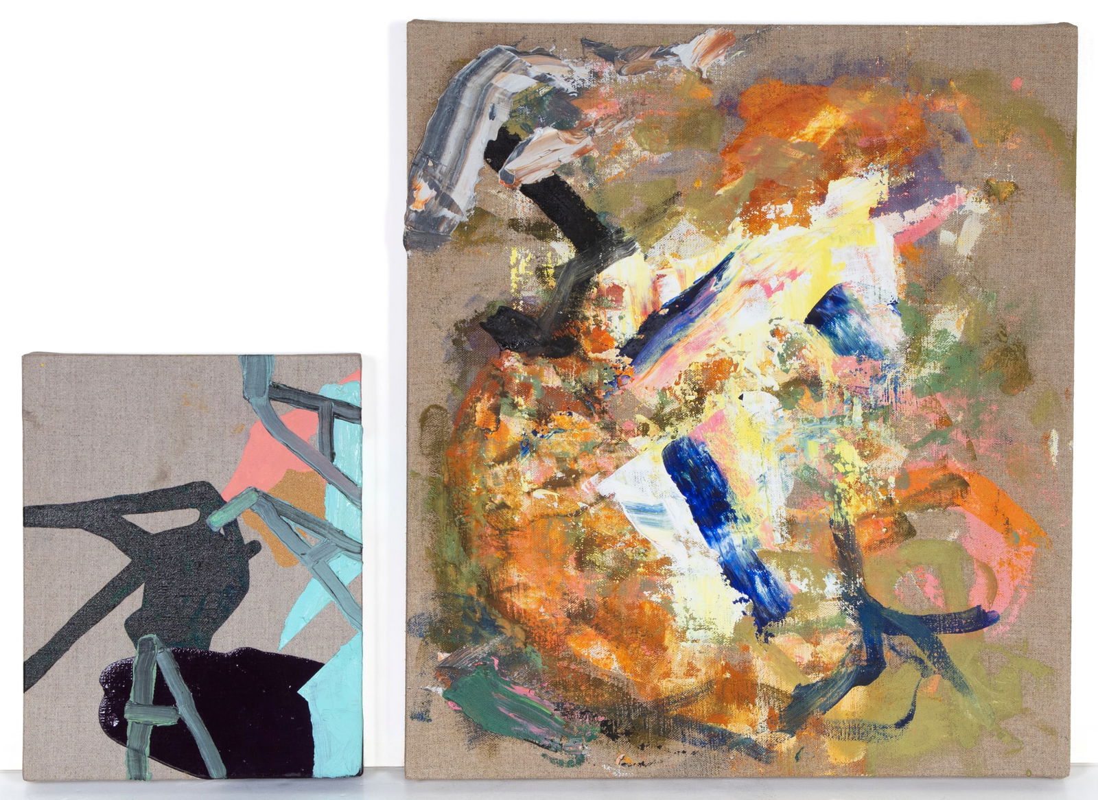 Alexander Kroll (b. 1981) California (two): UNTITLED, 2010, oil and egg tempera painting on linen over panel, signed and dated on verso, 18 x 16”; UNTITLED, 2008, oil and acrylic painting on linen, signed and dated on verso, 10 x 8”