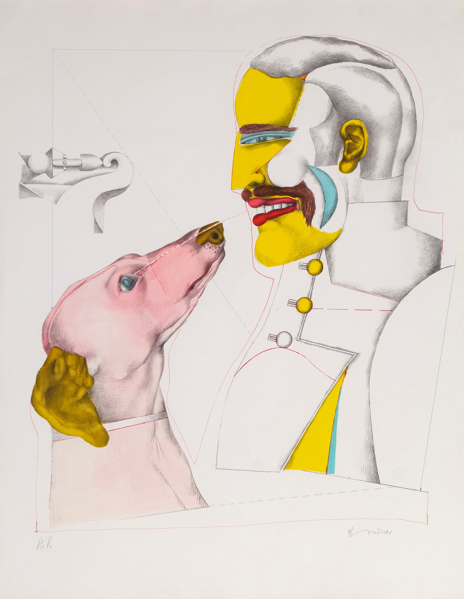 Richard Lindner (1901-1978) New York: UNTITLED, color lithograph, signed and designated artist’s proof in pencil, sheet 27 ½ x 21 ¾”, frame 30 x 24” with plexiglass. From the Larry Grossman Collection,