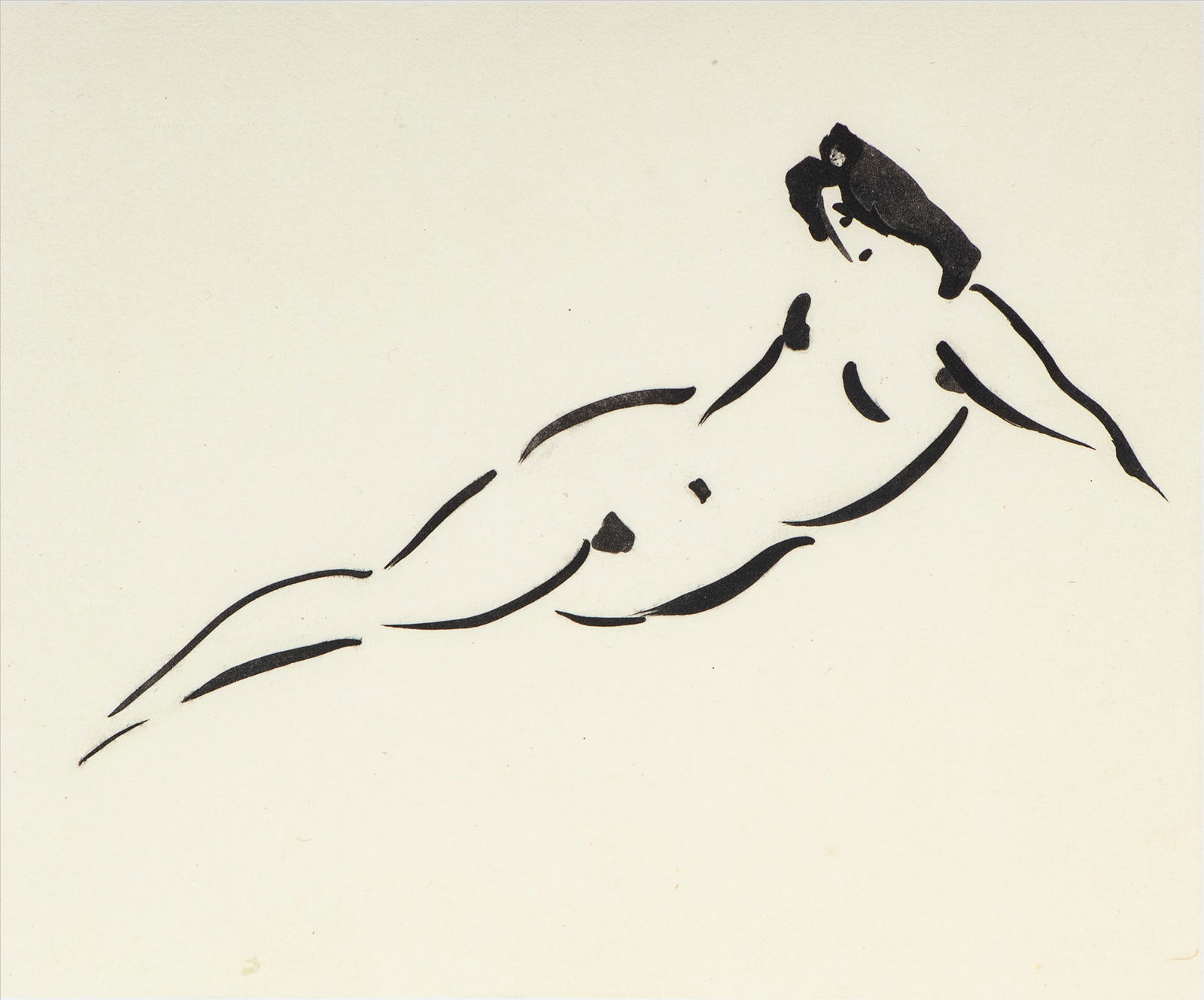 Reuben Nakian (1897-1986) Armenian American: RECLINING WOMAN, aquatint on chine colle paper, signed and numbered 42/75 in pencil, plate 13 ½ x 16 ½”, full margins, frame 23 x 30 ¾” with plexiglass”.