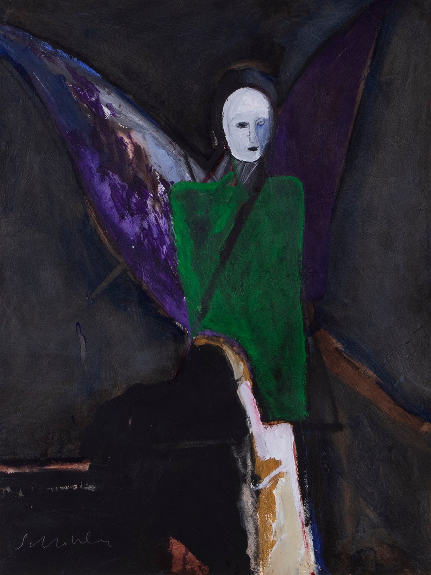 Fritz Scholder (1937-2005) Native American: POSSESSION WITH LION, acrylic painting on paper, signed lower left, 29 ¾ x 22 ¼”, frame 43 x 35” with plexiglass. Provenance: Sotheby’s NY, sale #1373 10/12/1991 LOT #0356;