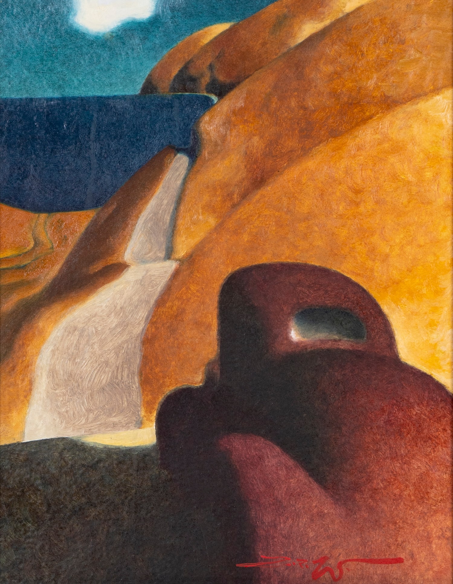 Z. Z. Wei (b. 1957) China Washington: COASTAL DRIVE, oil painting on Masonite, signed lower right, 14 x 11”, frame 19 ¾ x 15 ¾”. From the Larry Grossman Collection, Hollywood writer’s agent. Clients included Ro